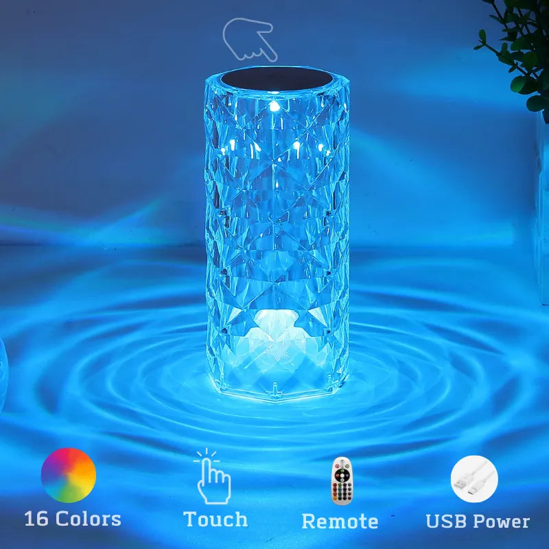 16-Color Dimmable Crystal Bedroom Lamp