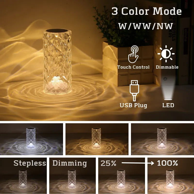 16-Color Dimmable Crystal Bedroom Lamp